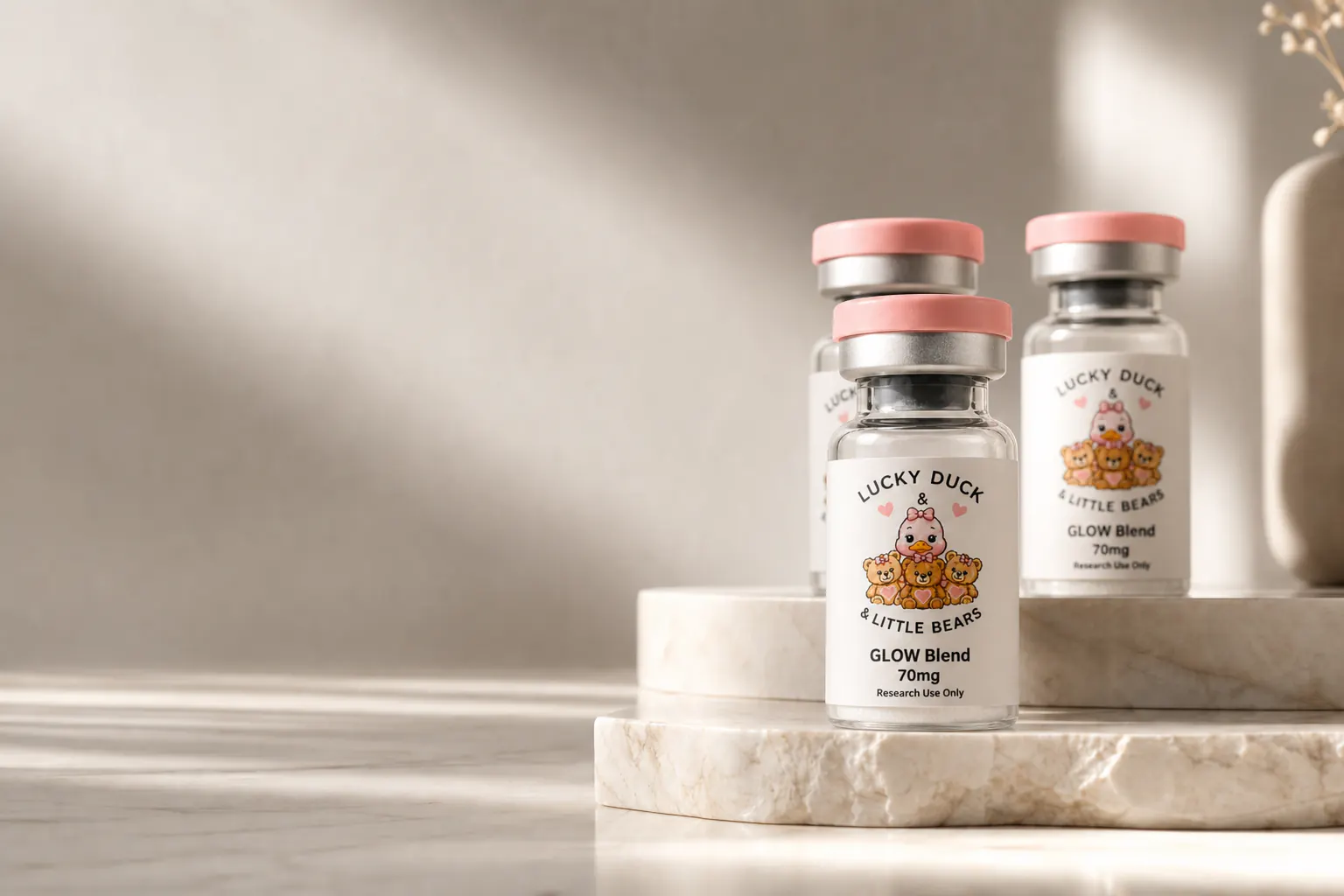 Lucky Duck & Little Bears research peptide vials